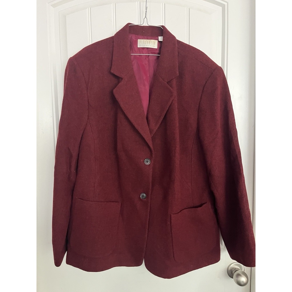 VTG Liz Claiborne ELIZABETH Burgundy Tweed Blazer Jacket 20 Wool Blend Lined CC